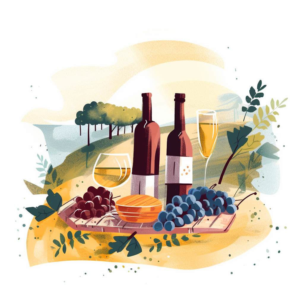 Illustration von einem Picknick mit Wein und Trauben im Remstal